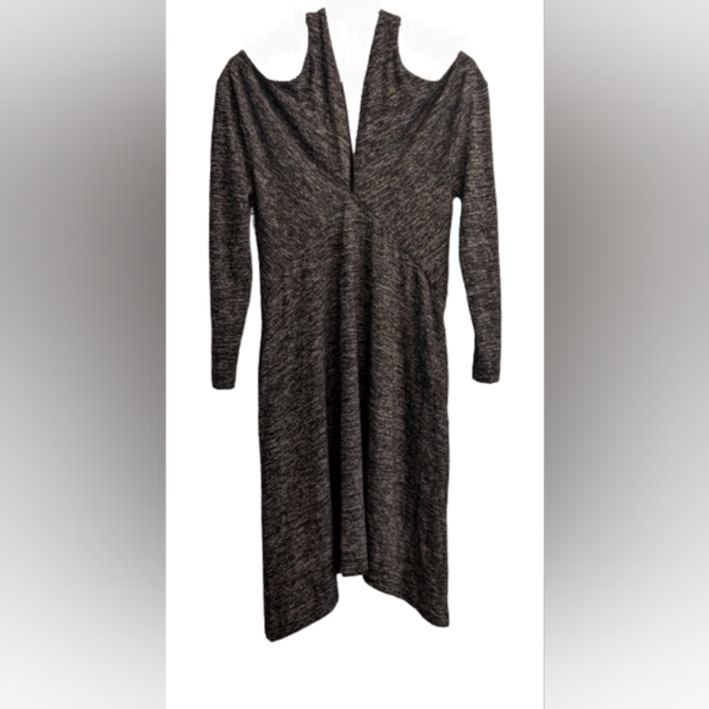 EUC Anthropologie Maeve dark grey marled cold shoulder long sleeve hi-low midi